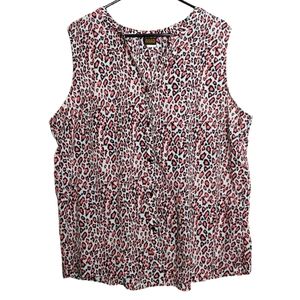 Salon Studio Women's Pink Leopard Print Sleeveless Button Down Blouse Size 2X
